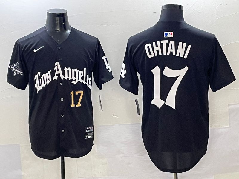 Men Los Angeles Dodgers #17 Ohtani Black Five generations Joint Name 2025 Nike MLB Jersey style 35->houston texans->NFL Jersey